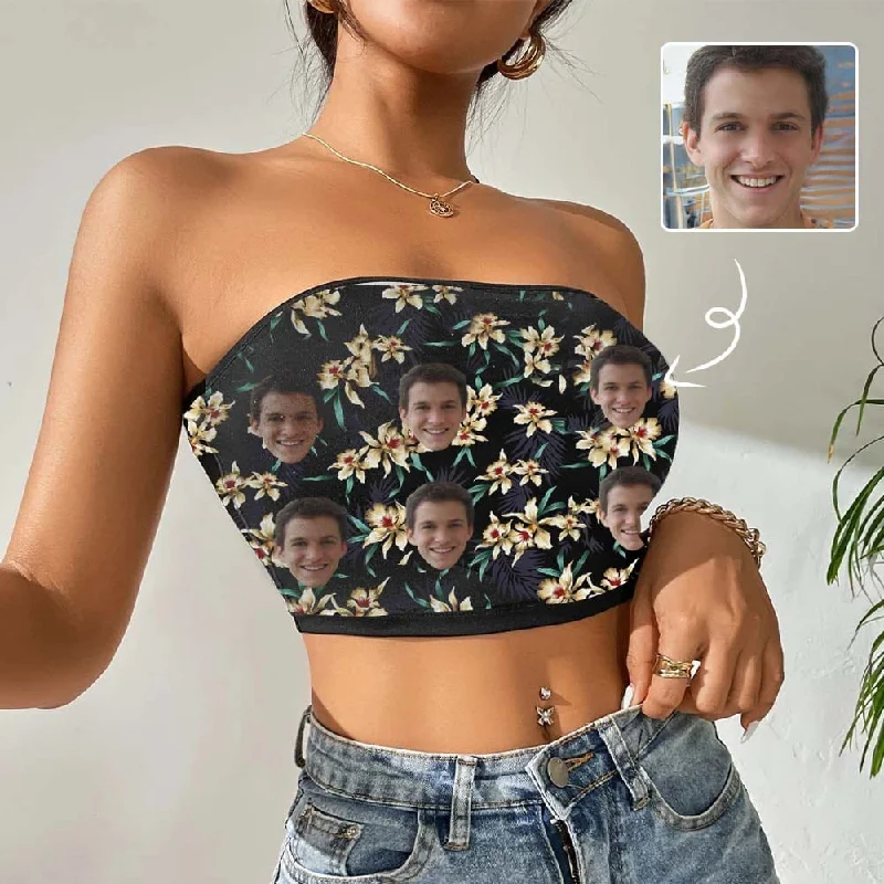 Extra Savings Custom Husband Face Flower Crop Top Personalized Women's Tube Top