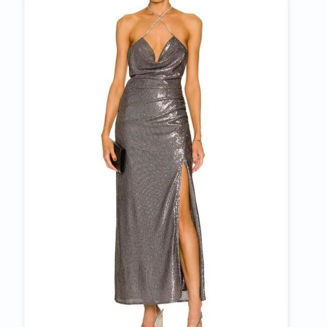 satin midi dressKittenAlarm - Bayley Halter Metal Dress