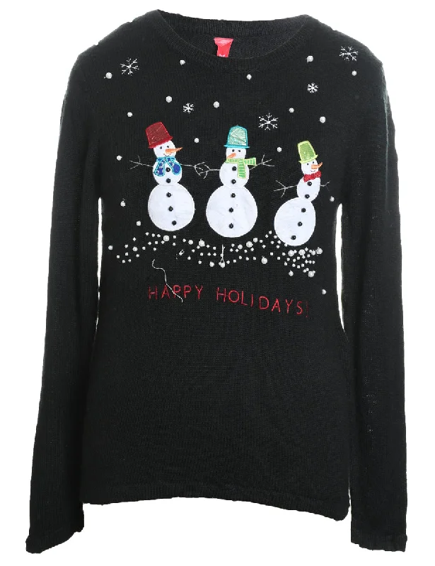 Special Savings Black Snowman Christmas Jumper - S