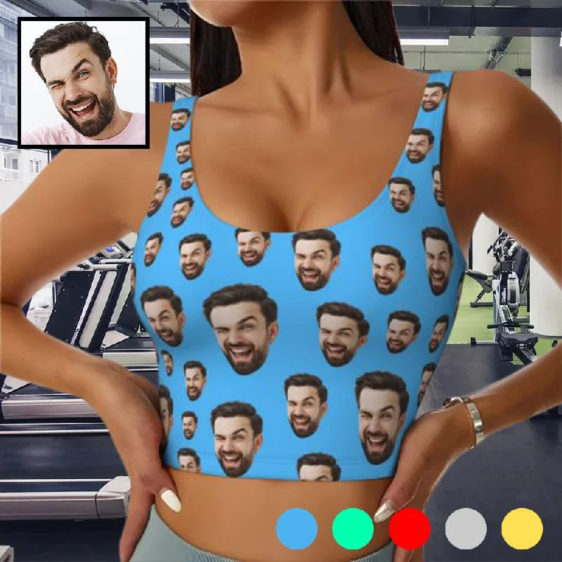 Overstock Sale Custom Husband Face Five Colors Sports Bra Personalized Women's All Over Print Yoga Sports Bra
