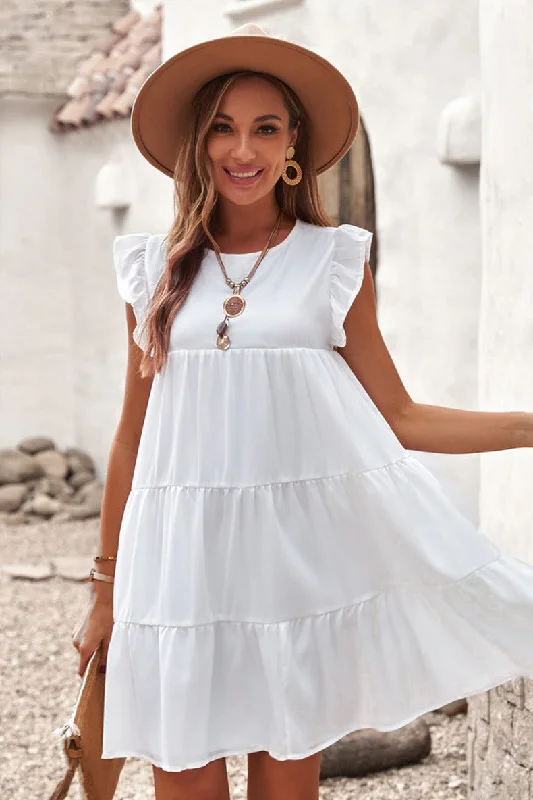 bodycon dressAngelo Cotton Ruffle Tiered Babydoll Dress - White