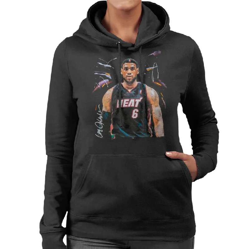 Mega Sale casual workout hoodieSidney Maurer Original Portrait Of LeBron James Miami Heat Jersey Women's Hooded Sweatshirt Mega Sale casual workout hoodieSidney Maurer Original Portrait Of LeBron James Miami Heat Jersey Women's Hooded Sweatshirt