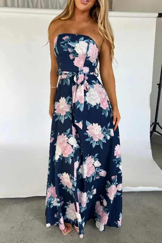 one-shoulder dressSHARL DRESS - FLORAL NAVY