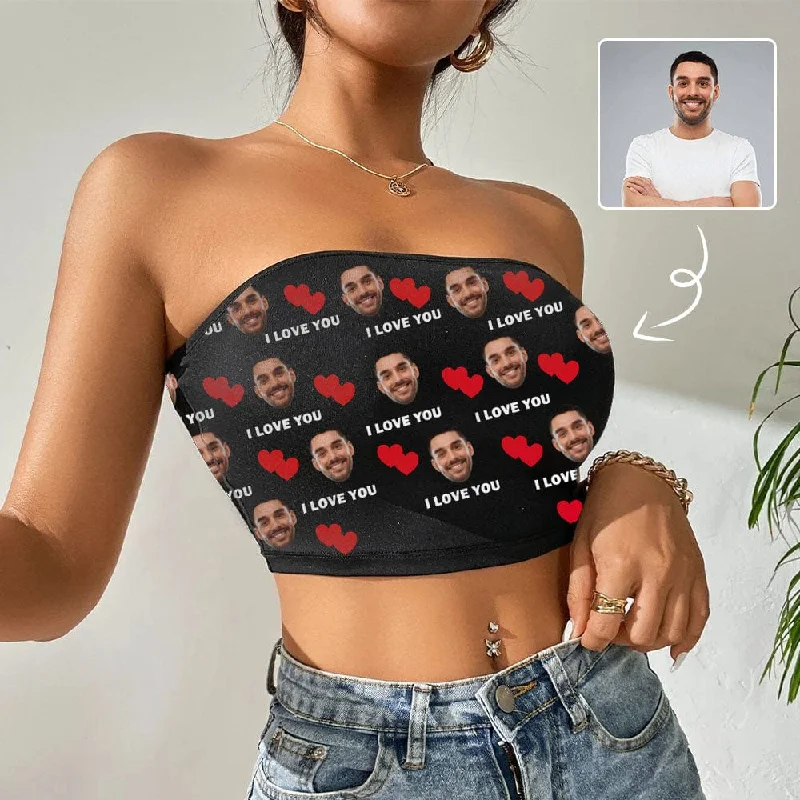 Take Advantage Custom Husband Face Love You Red Heart Crop Top Personalized Women's Tube Top Take Advantage Custom Husband Face Love You Red Heart Crop Top Personalized Women's Tube Top