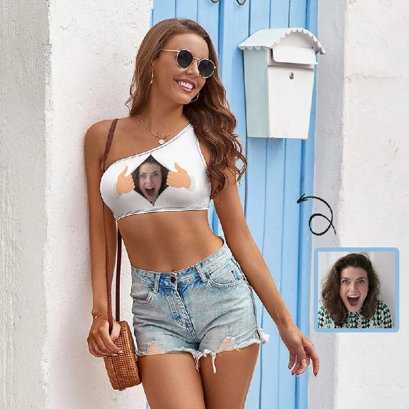 Price Blitz Print Your Face on Top Surprise Personalized Women's One-shoulder Crop Top Summer Beach Vest Price Blitz Print Your Face on Top Surprise Personalized Women's One-shoulder Crop Top Summer Beach Vest