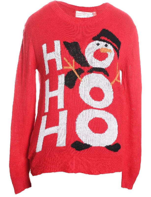 Price Cut Snowman Design Red Knit Christmas Jumper - M