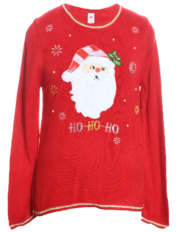 Reduced Prices Santa Claus Design Red Embroidered Christmas Jumper - M