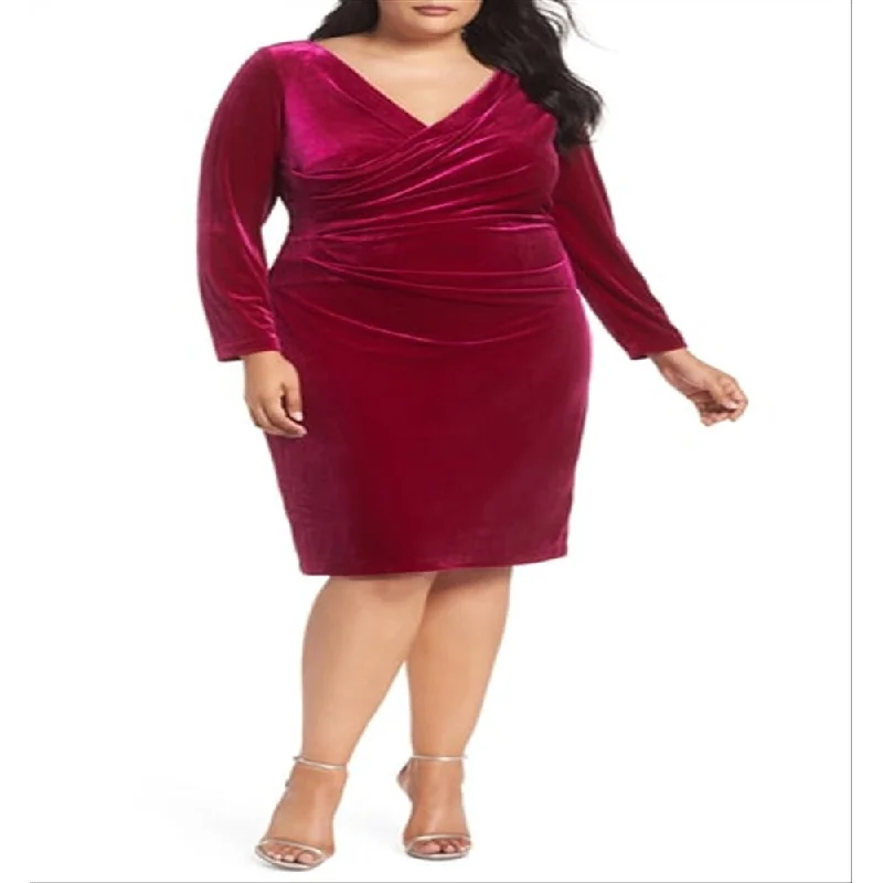 Markdowns Vince Camuto Women's Plus Velvet Ruched Bodycon Dress Red Size 22W
