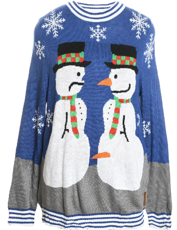 Deal of the Day Snowman Navy Patterned Christmas Jumper - L