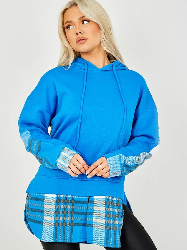 trendy mini dressZola Royal Blue Check Tartan Contrast Hoodie