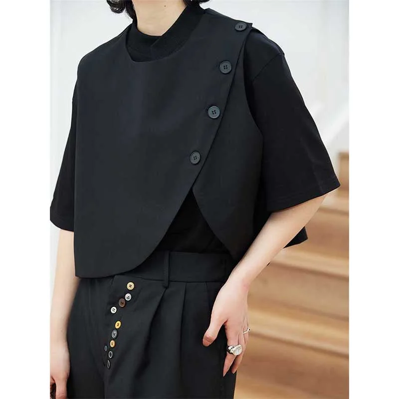 Don't Wait Irregular Black Sleeveless Jacket