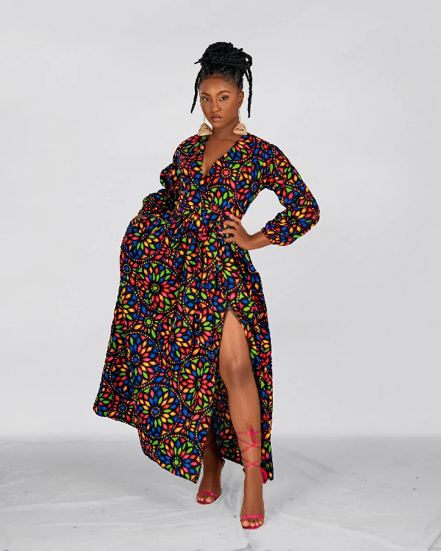 Hurry In boho-chic dressDidi Ankara Maxi Dress | Brown Multicolor African Floral Print Hurry In boho-chic dressDidi Ankara Maxi Dress | Brown Multicolor African Floral Print