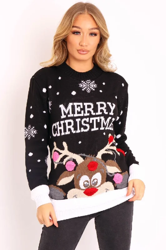 fashion-forward pulloverBlack Rudolph Merry Christmas Jumper - Kimmie