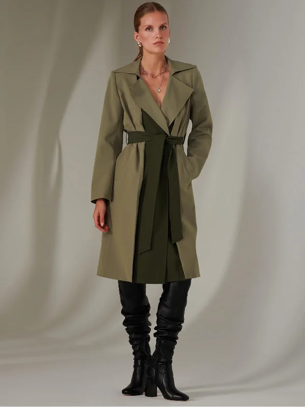 Blowout Sale Two Tone Contrast Trench Coat, Soldier Green