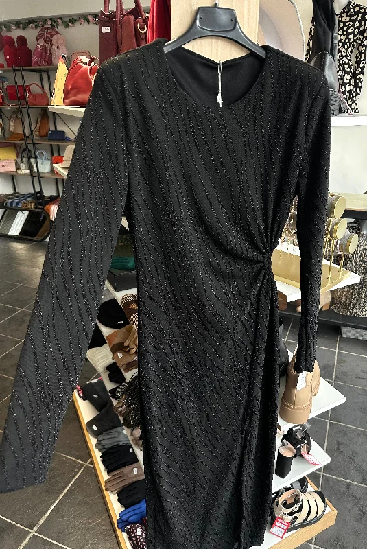 Massive Deals Black glitter detail cut out and split midi dress