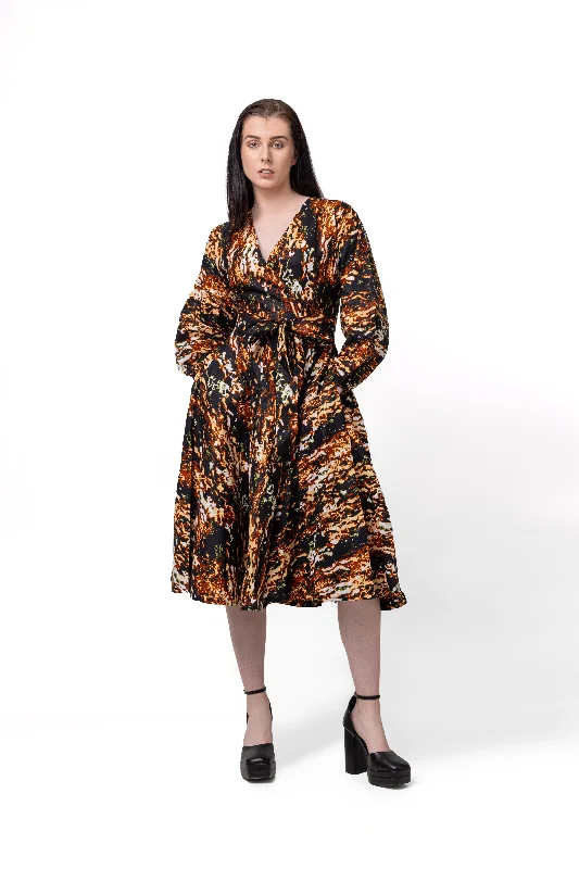 Early Access luxury dressDora Ankara Midi Dress | Brown and Black African Print