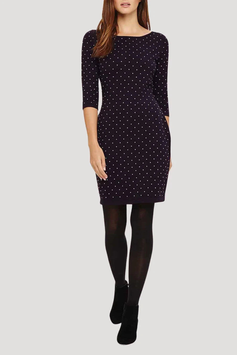 Act Now Stud Embellished Jersey Fine Knit Midi Dress