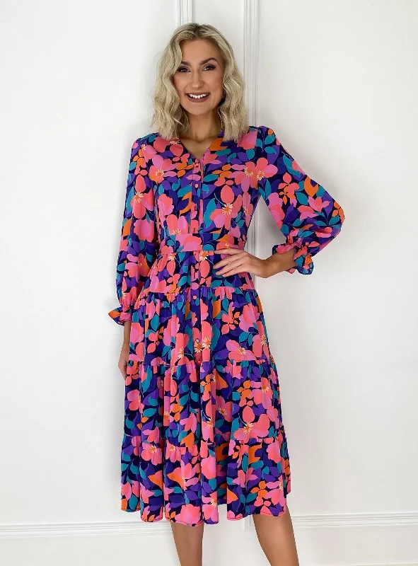 vintage-inspired dressKaren Pink Multi Floral Belted Shirt Dress