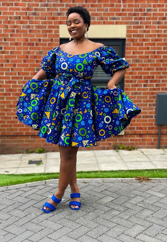 Super Deal vintage-inspired dressBeau Ankara Short Mini Dress | Blue African Print