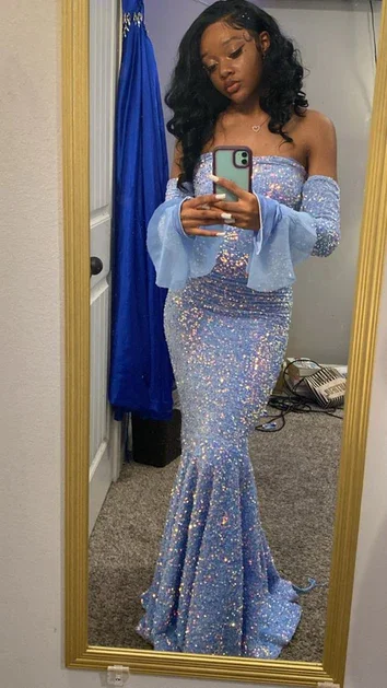 Warehouse Sale party dressBlue Mermaid Strapless Sequins African Long Prom Dresses,DP886 Warehouse Sale party dressBlue Mermaid Strapless Sequins African Long Prom Dresses,DP886