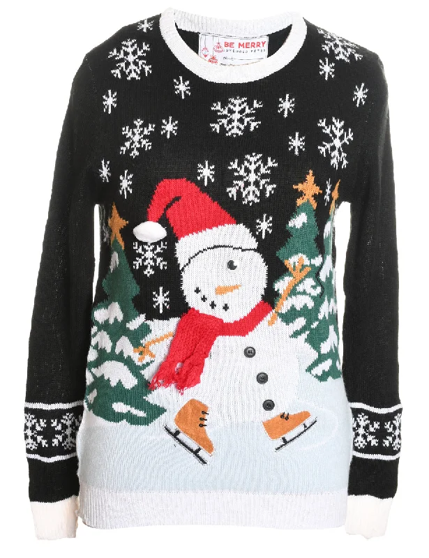 Reduced Prices Snowman Design Black Christmas Jumper - S