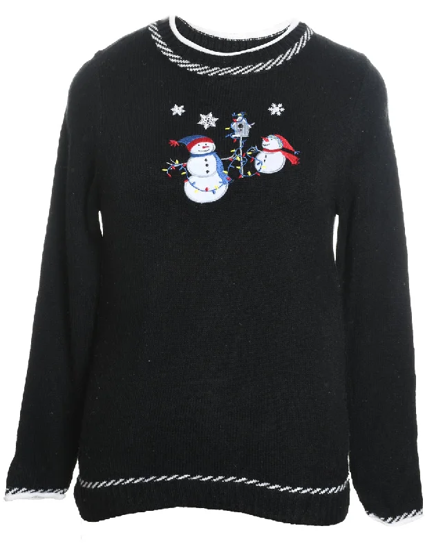 Mega Sale Snowman Design Black Christmas Jumper - S