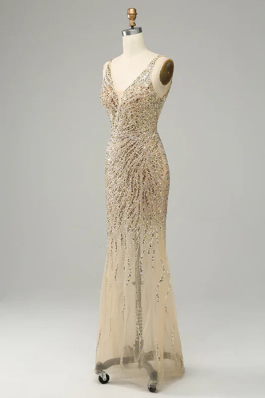 Deal Frenzy summer floral dressGold Sequined Beading Backless Long Prom Dress,DP1033