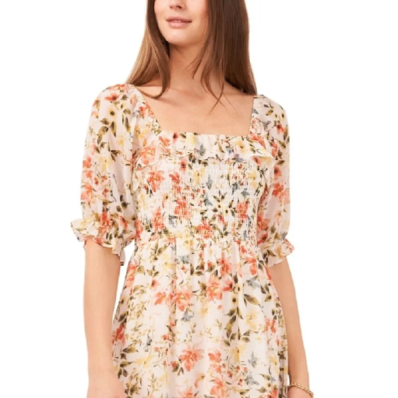 Best Bargains 1.State Women's Print Puff Sleeve Dress White Size Medium