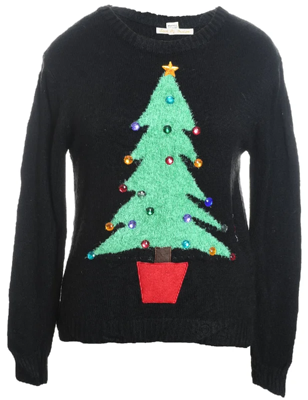 Stock Clearance Christmas Tree Print Cardigan - M