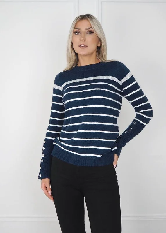 office dressStella Navy Stripe Button Detail Knit Jumper