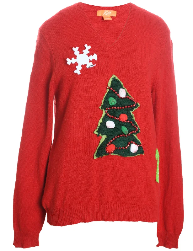 Savings Galore Red Christmas Tree Design Jumper - M
