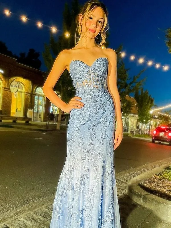 Final Markdown casual slip dressSweatheart Strapless Light Blue Mermaid Long Prom Dress,DP908