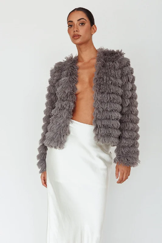 Bargain Prices Montana Shaggy Faux Fur Coat Grey