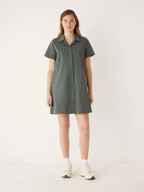 elegant maxi dressThe Flex Camp Collar Dress in Teal Grey