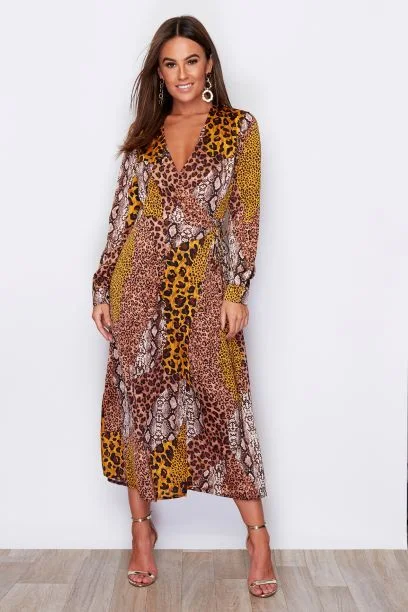 party dressKim Multi Animal Print Wrap Midi Dress