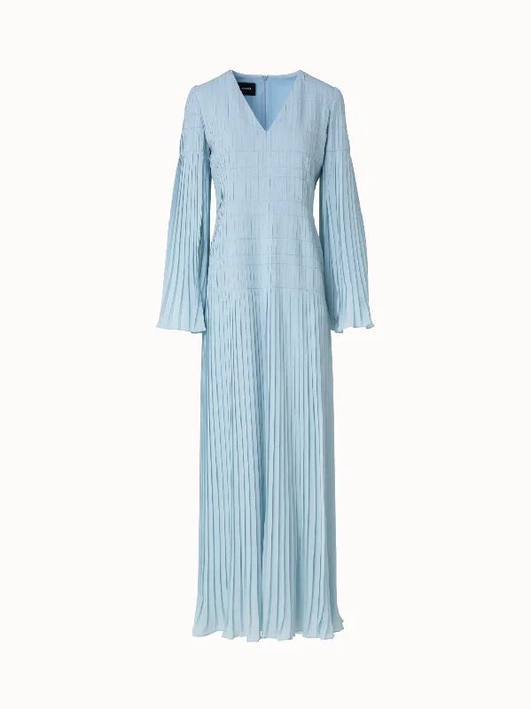 shift dressLong Pleated Gown with Long Flared Sleeves