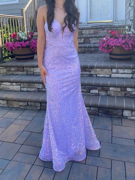Epic Deals oversized dressShiny Purple Spaghetti Straps Mermaid Long Prom Dress,DP909
