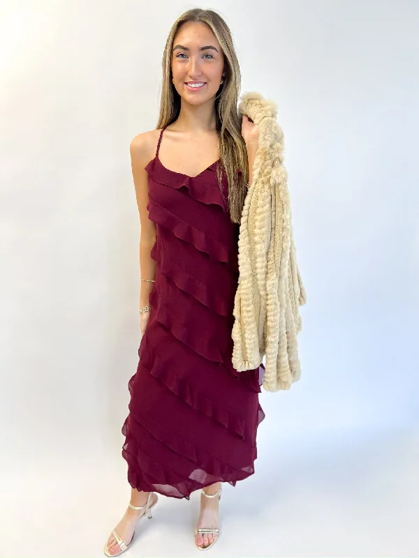 casual shift dressWine All Invited Maxi Dress