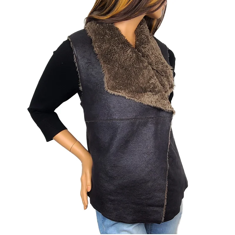 Dylan Faux Leather/Fur Snap Vest