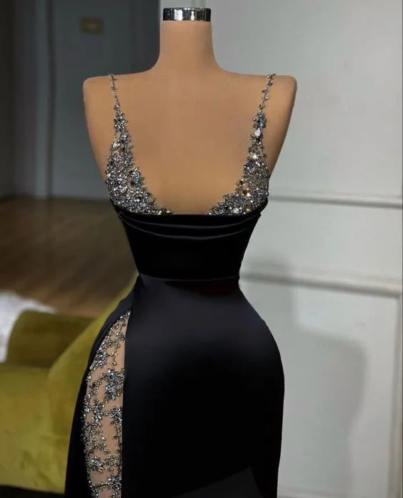 Bargain Prices chic shift dressBlack Sexy Beaded Straps Long Prom Dress Evening Party Dress with Slit,DP841 Bargain Prices chic shift dressBlack Sexy Beaded Straps Long Prom Dress Evening Party Dress with Slit,DP841