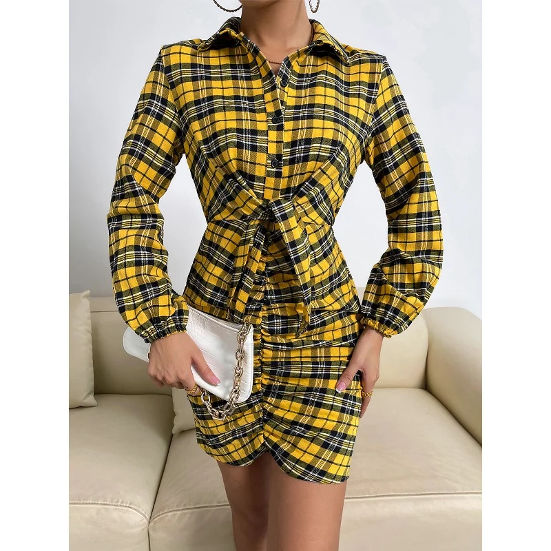 casual dressVenetia Plaid Tie Front Shirt Dress