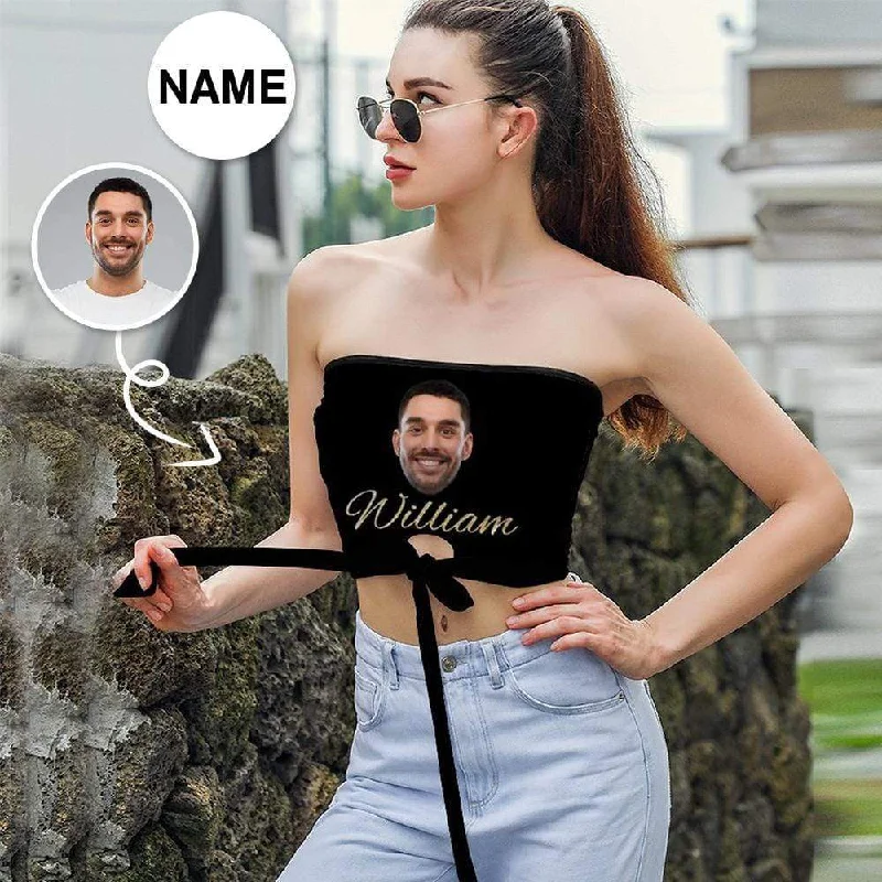 Buy Now Custom Husband Face&Name Tank Tops Black Theme Women's Strapless Bow Tube Top Buy Now Custom Husband Face&Name Tank Tops Black Theme Women's Strapless Bow Tube Top