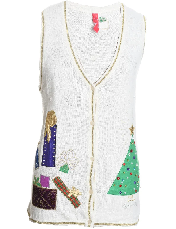 Price Reduction White Christmas Sweater Vest - L