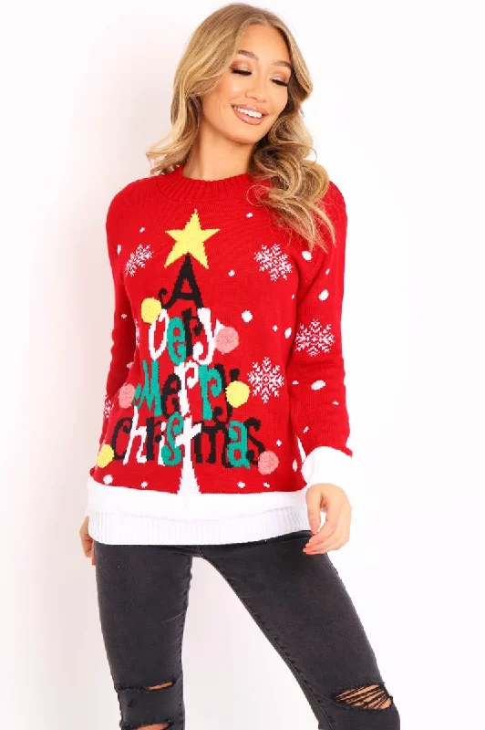 sporty pullover sweatshirtRed A Very Merry Christmas Slogan Jumper - Lotta