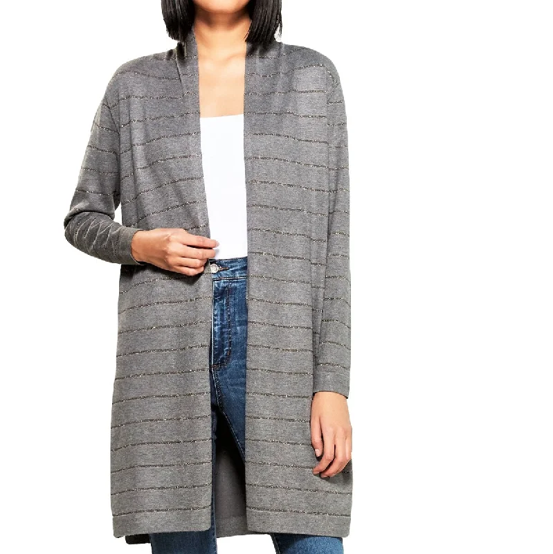 Vila Milano Women's Cotton Blend Metallic Stripes Open Front Cardigan