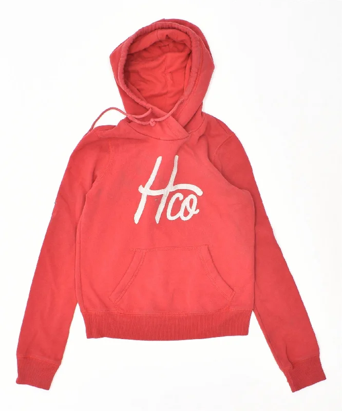 New Markdowns classic pullover hoodieHOLLISTER Womens Graphic Hoodie Jumper UK 6 XS Red Cotton