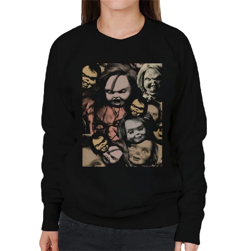 Fantastic Offers breathable gym hoodieChild's Play Chucky Scary Face Montage Women's Sweatshirt Fantastic Offers breathable gym hoodieChild's Play Chucky Scary Face Montage Women's Sweatshirt