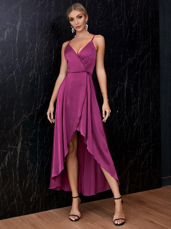 casual evening dressKittenAlarm - Surplice Front Crisscross Back Satin Tulip Hem Dress