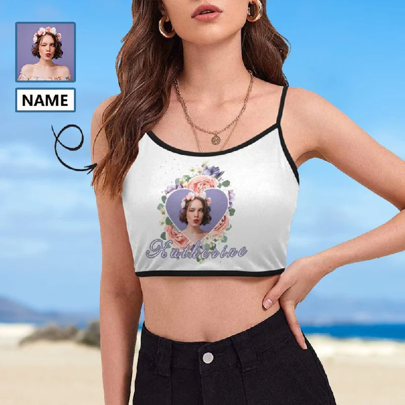 Deal Mania Custom Photo&Name Tank Tops Beautiful Flower Personalized Women's Spaghetti Strap Crop Top Deal Mania Custom Photo&Name Tank Tops Beautiful Flower Personalized Women's Spaghetti Strap Crop Top