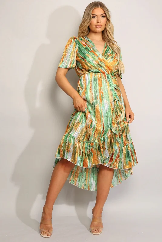 oversized dressEsme Green Wrap Style Frill Hem Midi Dress